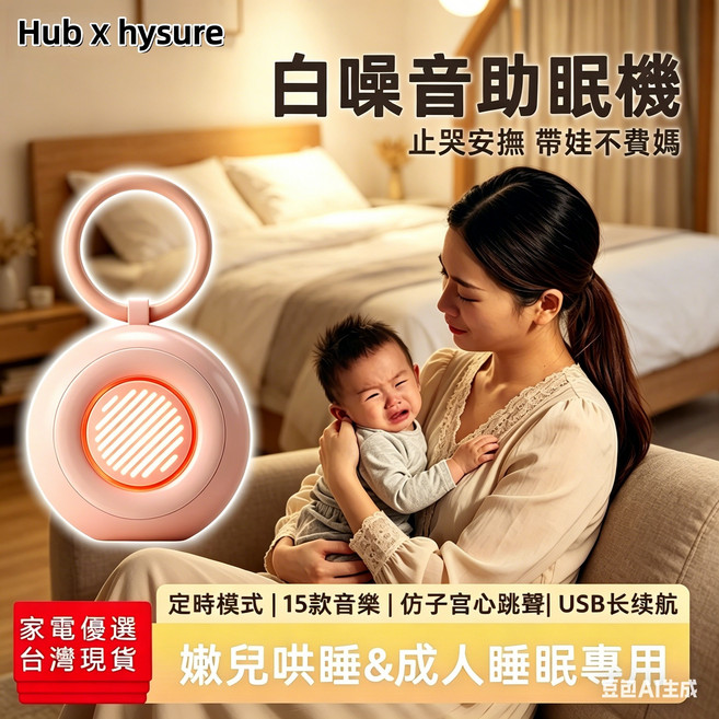 Hub x hysure 白噪音助眠機 嬰兒哄睡&成人睡眠專用, 1個