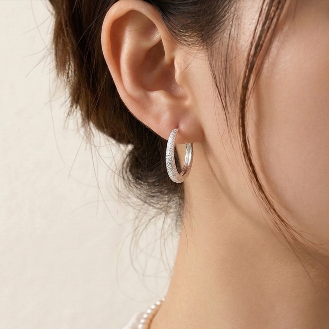 여성 실버925 후프 링 귀걸이 데일리