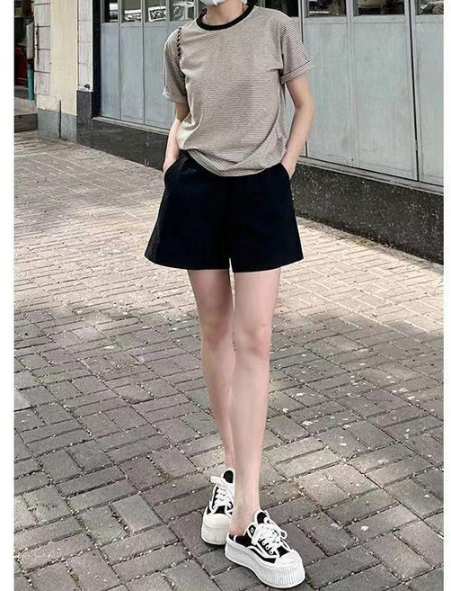 大尺碼短褲女 夏季韓版A字寬鬆高腰顯瘦鬆緊腰素色褲子
