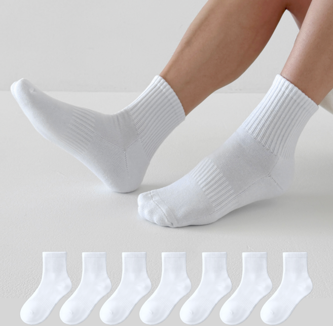 래비뜨 두꺼운 남성 이중 쿠션 중목 스포츠 양말 7켤레, 화이트, 1세트