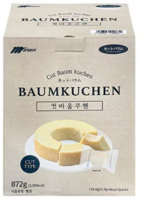 컷 바움쿠헨 대용량 개별포장 독일식 바움케이크 간식 선물용, 1개, 872g