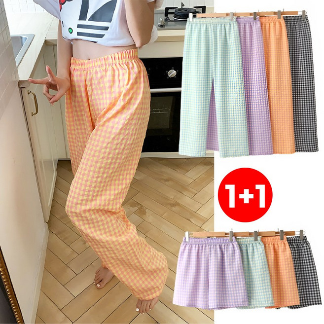 RS1 여성 홈웨어 코튼 파자마 긴바지 + 반바지 2종 세트