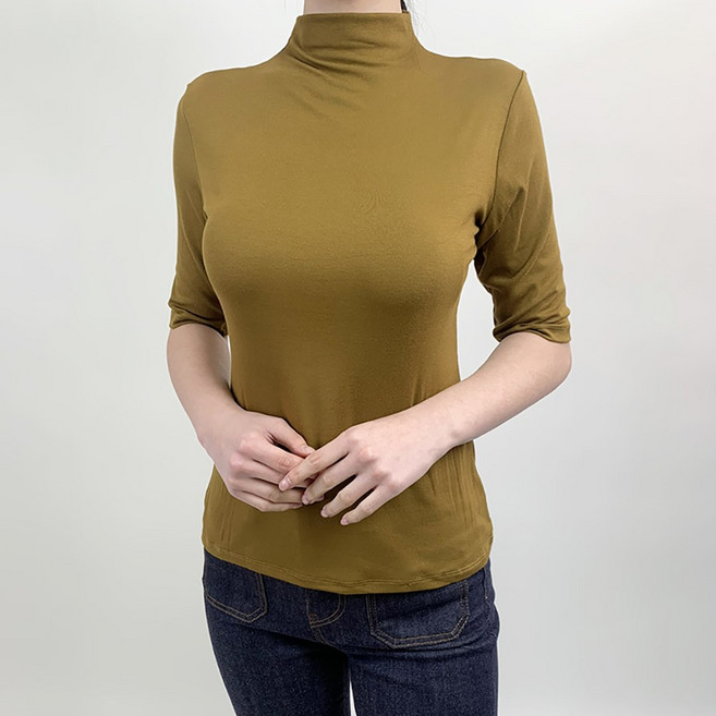 반 하이넥 찰랑 모달 반팔 티