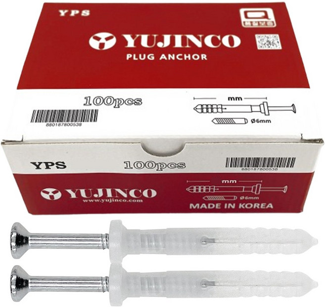 (유진코) 콘크리트 칼브럭 6mm 백색 100개 타격 앙카 칼부럭 벽면고정 칼블럭, 1세트