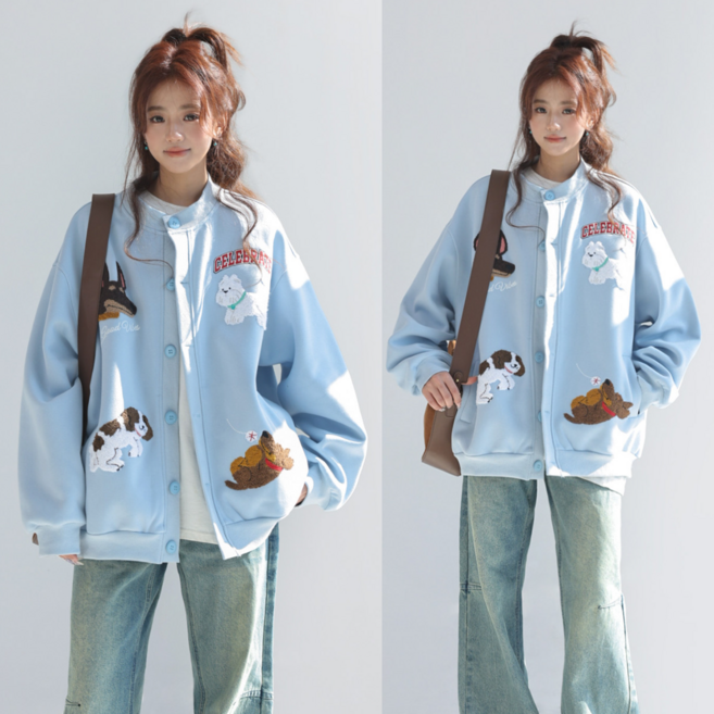 Asure 여성자켓 야구점퍼 강아지 루즈핏점퍼 데일리룩