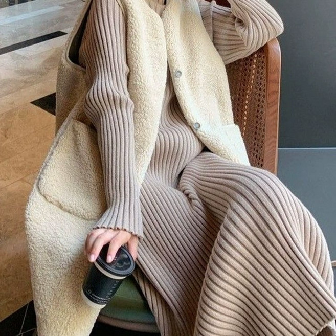 양털 뽀글이 롱 조끼 베스트 여성 후리스 2color