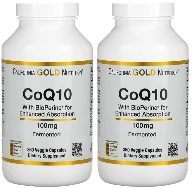 [1+1] CGN 캘리포니아골드뉴트리션 coQ10 USP 100mg 360 베지 캡슐 바이오페린 유비퀴논 코엔자임큐텐 코큐텐 큐텐 Ubiquinone, 2개, 360정 - 쿠팡
