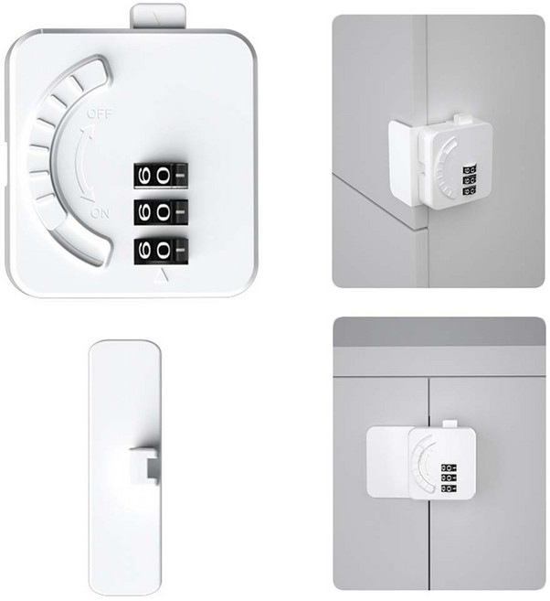 루베이 내구성 무타공 유아안전 잠금장치 이중 보호 시스템 비밀번호 리셋 가능 서랍/냉장고/수납장/창문, 1개, 흰색 A