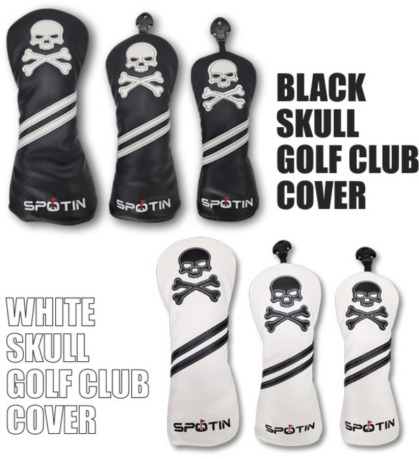 스포틴 골프채 헤드커버 유틸리티 드라이버 우드 커버 해골 스컬 세트, 화이트, 1개