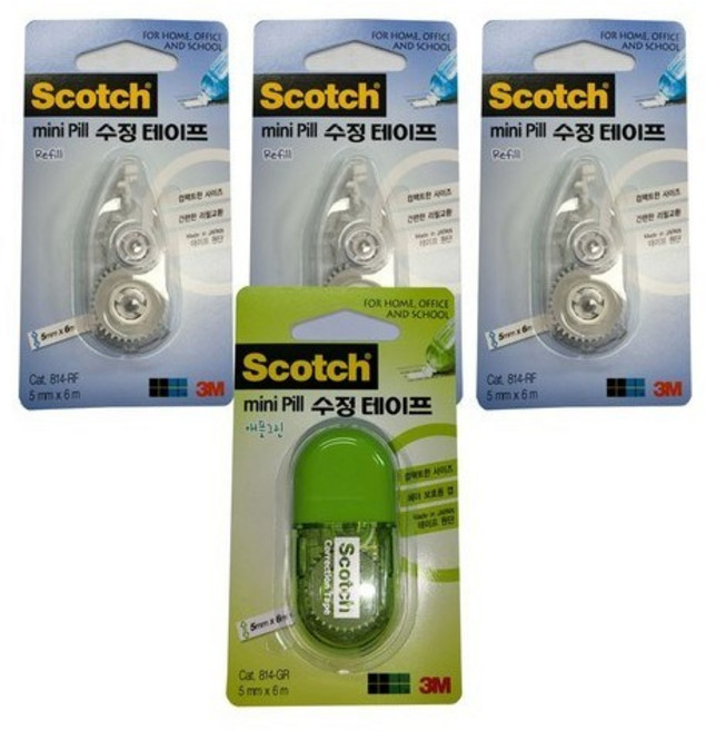 쓰리엠 스카치 수정테이프 미니필 5mm x 6m + 리필 3p 세트, 애플그린, 2세트