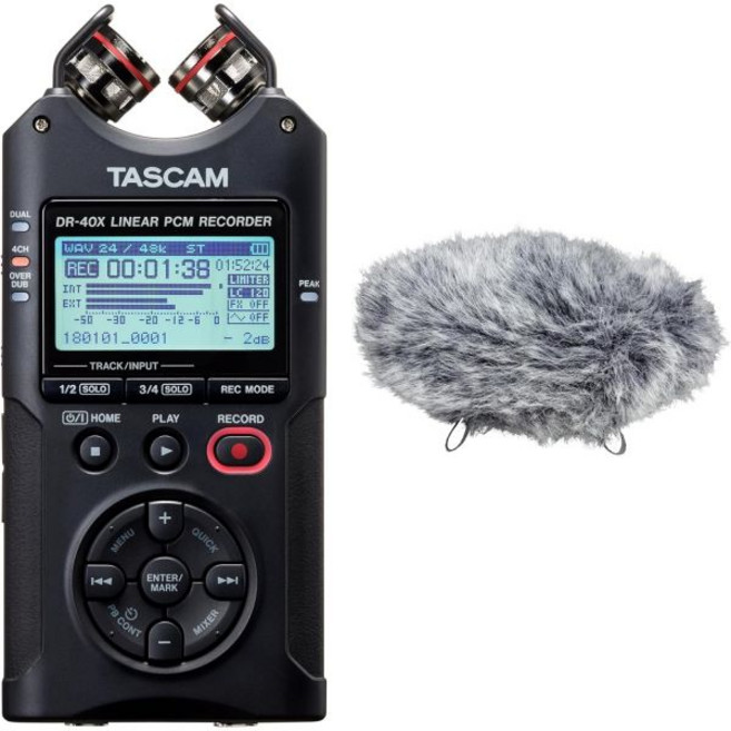 TASCAM DR-40X 휴대용 필드 레코더 및 윈드스크린 번들, TASCAM DR-40X 휴대용 필드 레코더 및 윈드스