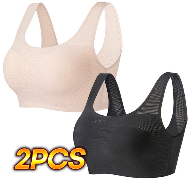 한미 심리스 매쉬 인견 노와이어 스포츠브라 2P