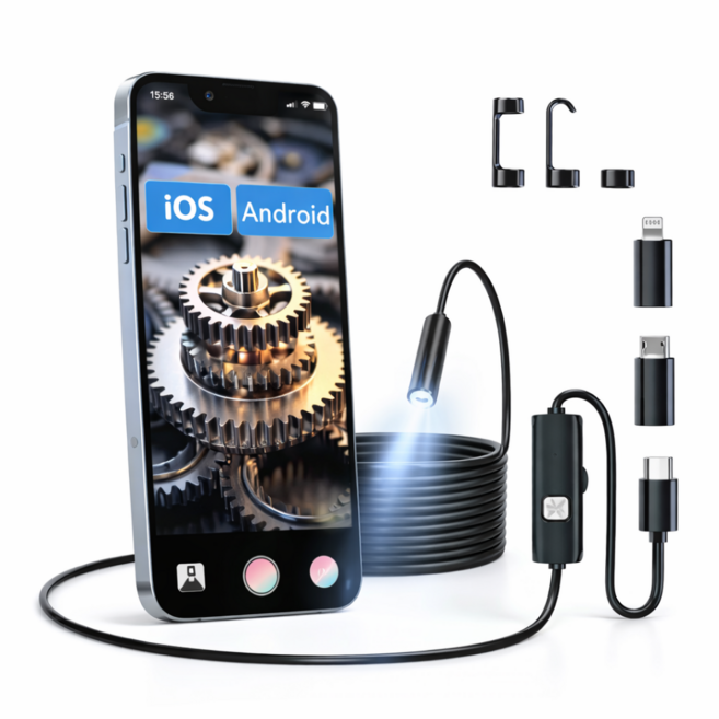 공구팜 아이폰 갤럭시 겸용 강선 C타입 스마트폰 내시경 카메라, 1개, 10미터