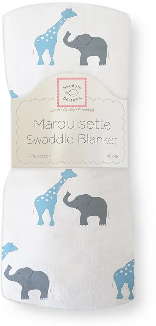 SwaddleDesigns 마퀴젯 포대기 담요 프리미엄 면 모슬린, Swaddle, Blue Safari Fun - 쿠팡