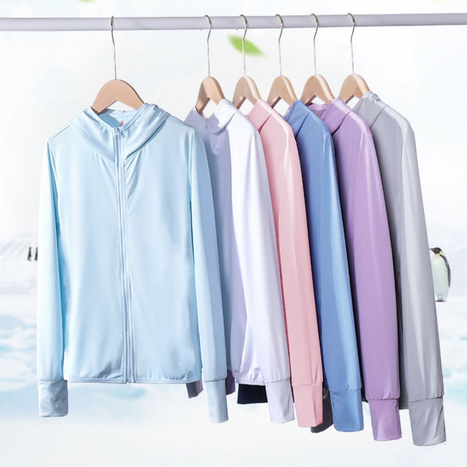 連帽拉鍊防曬外套, 灰色