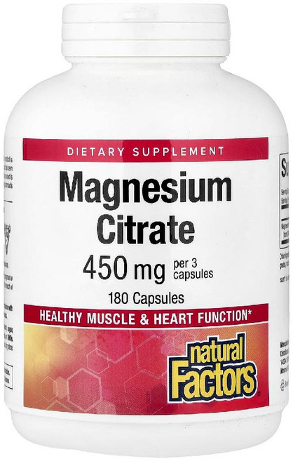 내추럴팩터스 마그네슘 시트레이트 450mg Magnesium 캡슐 180정, 1
