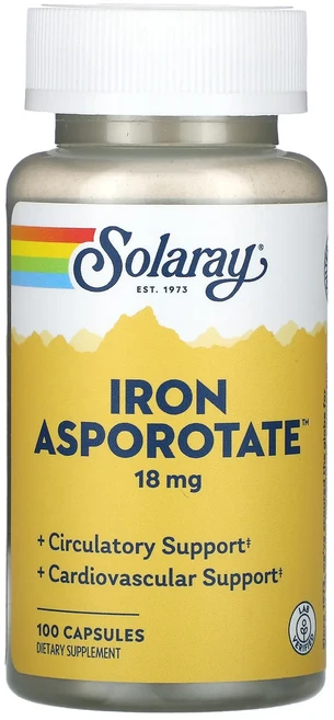 단백질 비타민 철분 마그내슘 칼슘 Solaray 철분 아스포로테이트 18mg 캡슐 100정 고루고루섭취해주세요, Solaray철분아스포로테이트18mg캡슐100정, 1개 - 쿠팡