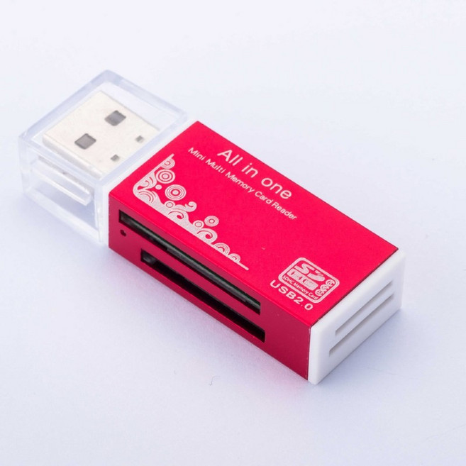 鋁合金四合一多功能讀卡機, 紅色【tf+sd+ms+m2】, 1個, 033-74