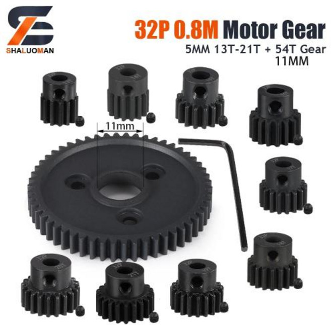 피니언기어 평기어 스퍼 경화 강철 피니언 모터 기어 32P 08M 5mm 13T21T 54T 11mm 조리개 TRAXXAS SLASH 4x4 ERevo TMaxx 18 RC 자동차, 1개