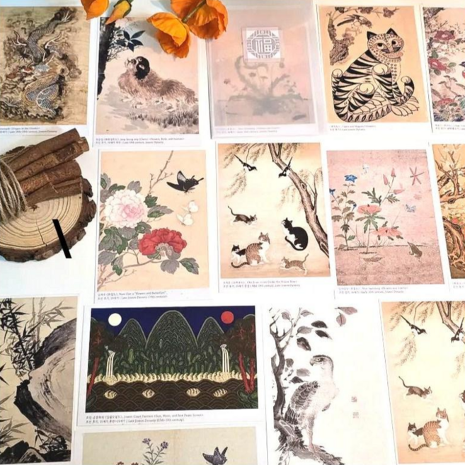 민화 엽서 한국 엽서 세트 20p 전통 민화 미니 포스터 한국화 엽서, 엽서만 20pc