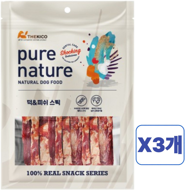 퓨어네이쳐 강아지 육포 사사미 간식, 오리가슴살 + 대구 혼합맛, 180g, 3개