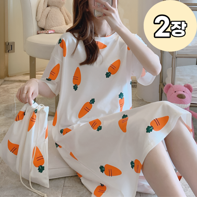 1+1(2세트) 캐릭터 6종 반팔 원피스 홈웨어 여성 잠옷 수면 실내복 마켓엘리