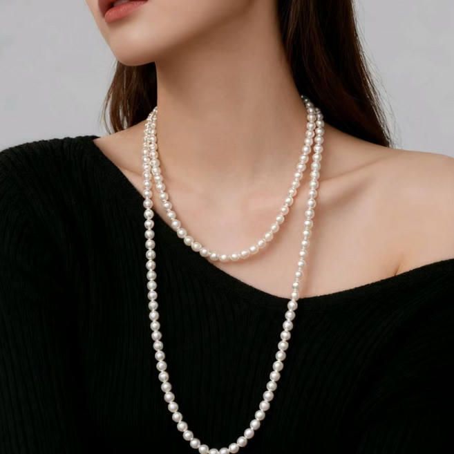진주목걸이 롱드롭 레이어드 진주 데일리 목걸이