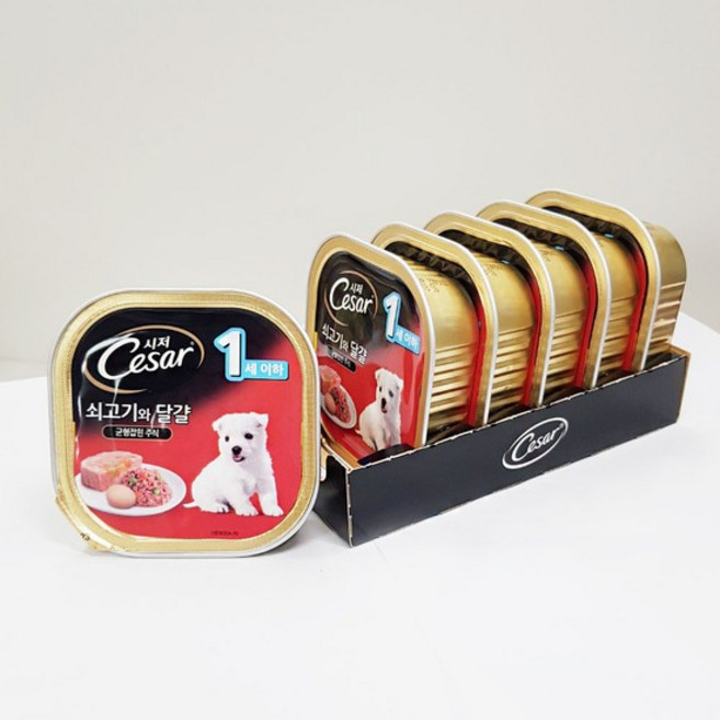 시저 퍼피 (1세이하) 소고기와 달걀 (100gx24개) 강아지주식캔, 100g