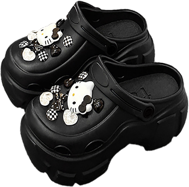 재리니 4cm 통굽 슬리퍼 블랙 고양이 키높이 푹신 아쿠아슈즈 RS-S090