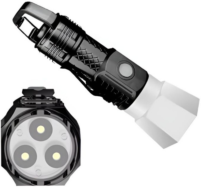 USB충전식 밝은 LED 손전등 캠핑 순찰 비상용 랜턴 후레쉬, 블랙, 1개
