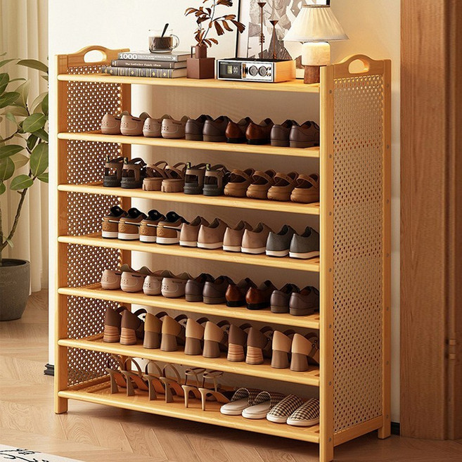 정싱 현관 신발장 정리대 선반 대나무 대용량 신발장 수납장, 5단, 원색-100cm