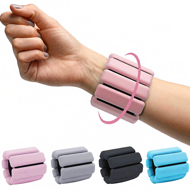 헬로우준 중량밴드 한쌍(2개) 손목 발목 팔 실리콘 모래주머니 아령 효과 러닝 홈트 기구, 핑크