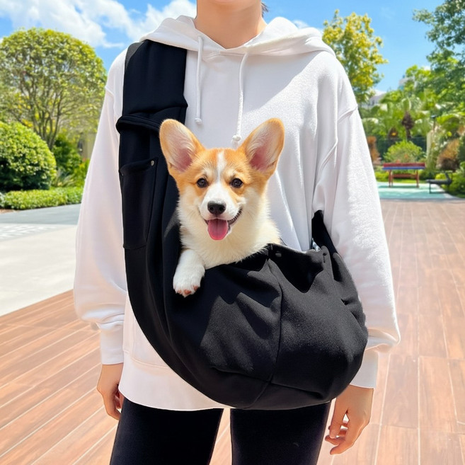 강아지 포대기 슬링백 반려동물 이동가방, 1개, 블랙