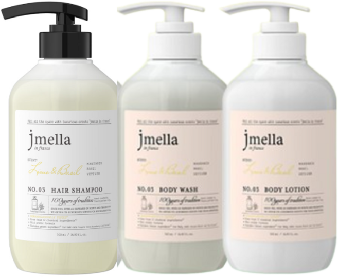 제이멜라 인 프랑스 라임앤바질향 헤어+바디 세트(샴푸 바디워시 로션), 1개