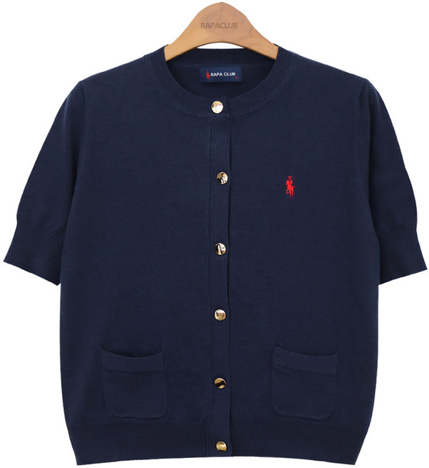 라파클럽 여성 라운드 반팔 숏 가디건 니트 스웨터