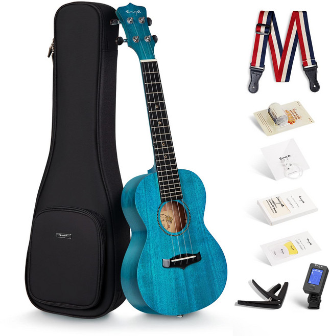 Enya EUC-25D BU 23 콘서트 우쿨렐레 마호가니 단판 우쿨렐레 초보자 세트 인치, 1개