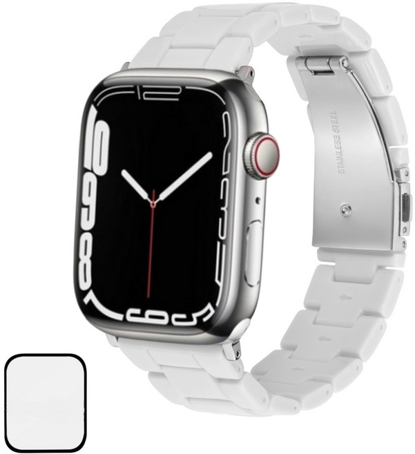 NUBASE 애플워치 호환 캔디 컬러 아크릴 메탈 스트랩 시계줄 조절기 포함, 화이트, 1개