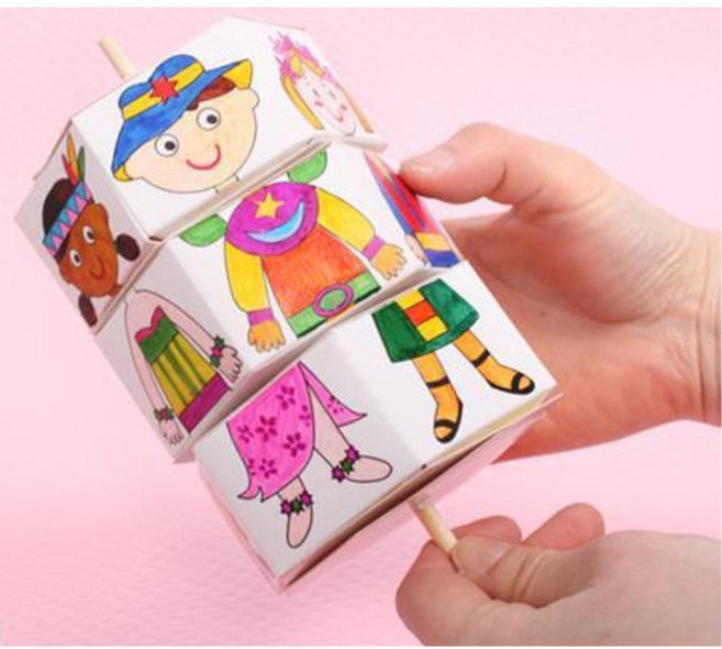 돌려서 세계의상 옷매칭놀이 3단 육각형 종이 막대인형 5개 늘봄교실 만들기키트 학원 선물, 1개