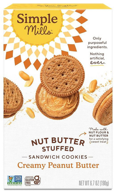 심플 밀스 코코아 캐슈 크림 샌드위치 쿠키 - 글루텐 프리 비건(1팩), Creamy Peanut Butter, 6.7 Ounce (Pack of 8)