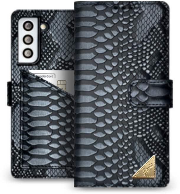 갤럭시 S23시리즈 (S911/S916/S918) 스네이크 천연소가죽 다이어리 지갑형 휴대폰 케이스