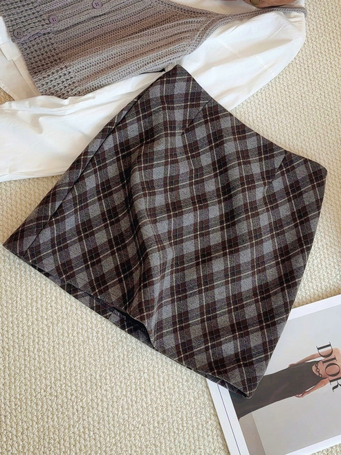 【高腰顯瘦】格紋半身裙 包臀裙 毛呢短裙 秋冬短裙 百褶裙 復古學院風 加厚毛呢面料 氣質A字版型 秋冬通勤約會穿搭