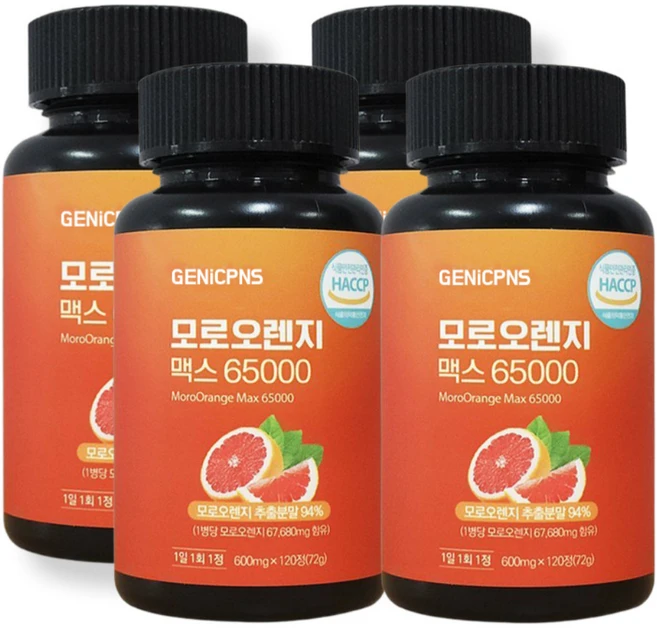 제닉피앤에스 모로오렌지 맥스 추출분말 67000mg 식약처 HACCP 고농축 고함량, 4개, 120정 - 쿠팡