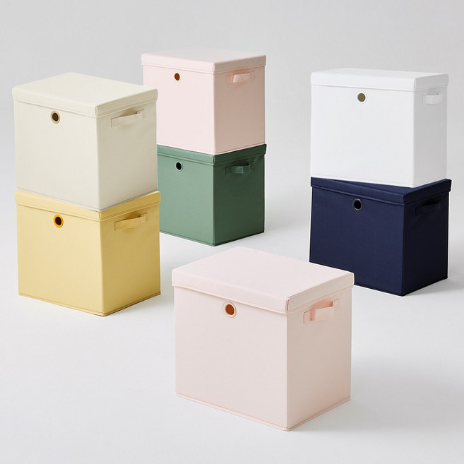 한샘 샘 폴리 수납 바스켓 (대) + 뚜껑포함 수납박스 정리함, 1개, 웜그레이