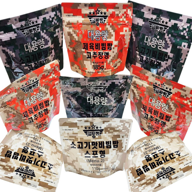 일빵빵 대용량 중용량 전투식량 비빔밥 9개입 세트 (106호) 한국 군대 비상식량 등산 낚시 캠핑 해외여행 출장 간편식사 혼밥, 1.44kg, 1세트