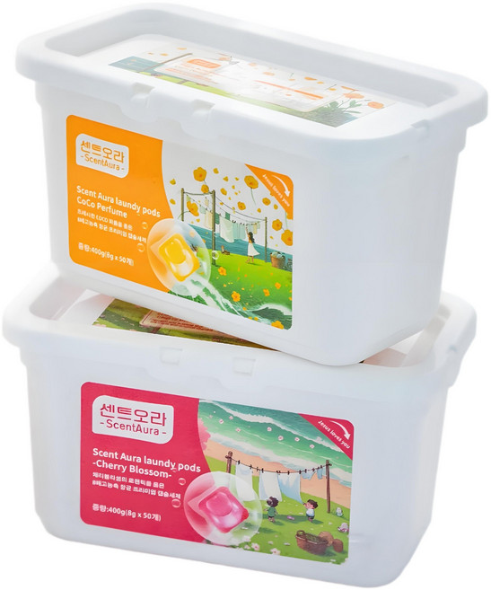 센트오라 캡슐세제 벚꽃향 체리블라썸+자스민향 COCO퍼퓸 중성세제, 2개, 50개입