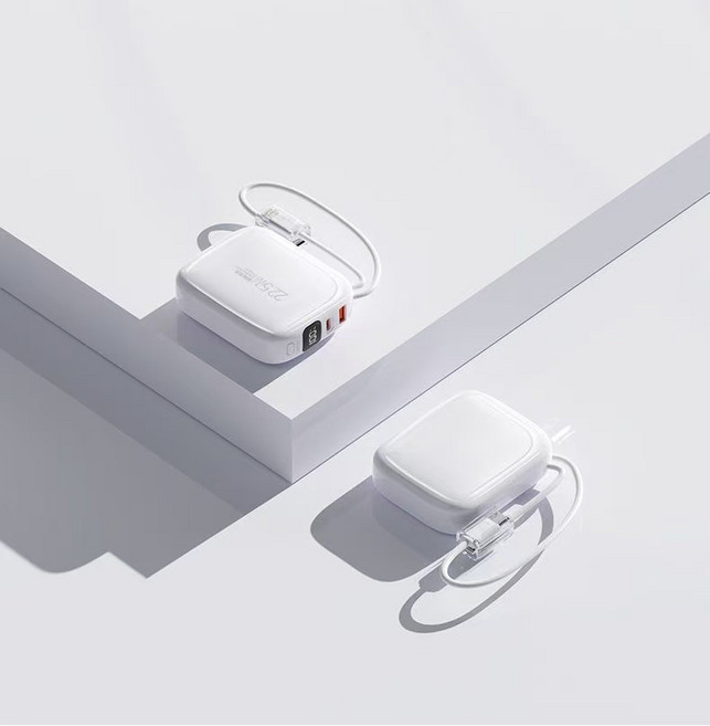 REMAX 10000mAh 迷你雙線行動電源, 旗艦款【雙線22.5W閃充+3C認證】印里白, 10000毫安 超級快充 充電寶 自帶線 小巧 大容量 移動電源