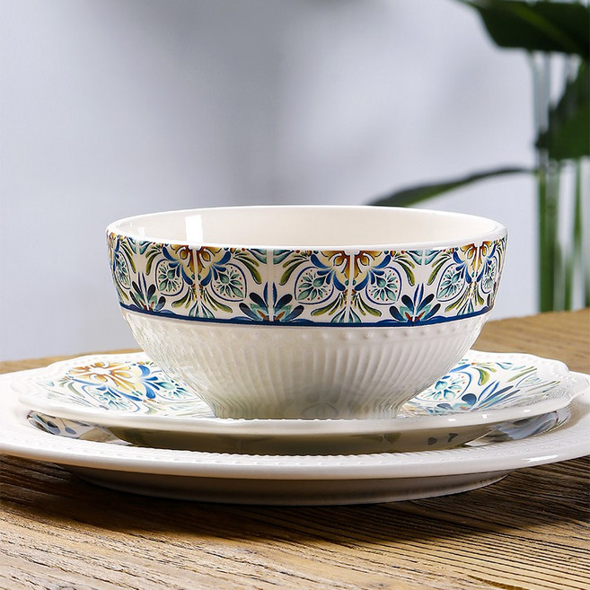 샤슈아 유럽식 도자기 아트 플레이트, 블루 에게해-3피스 세트 대접시 소접시 그릇, 1개