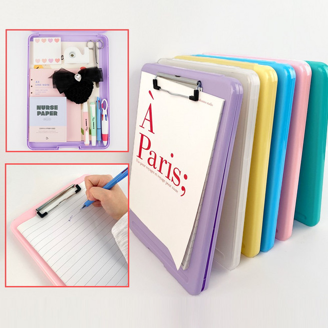 뽀너스 다용도 수납형 클립보드 파일 A4 케이스, 1개, 핑크