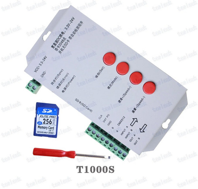 T 000S K 000C SD 카드 WS280 WS28 LPD6803 LED 픽셀 컨트롤러 RGB 풀 컬러 DMX5 2 20 3 DC5V 24V, T1000S, 1개