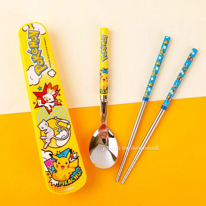 릴팡 포켓몬스터 공간효율 주니어 진공 수저 + 케이스 세트, 혼합색상, 스푼 + 젓가락 + 케이스, 1개